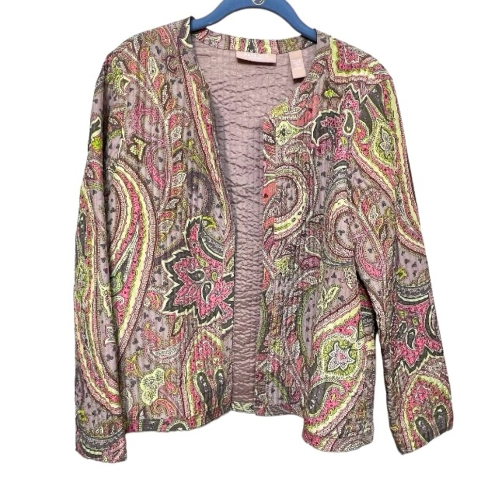 Vintage Kate Hill Silk Jacket Multicolor Paisley Quilted Size Large